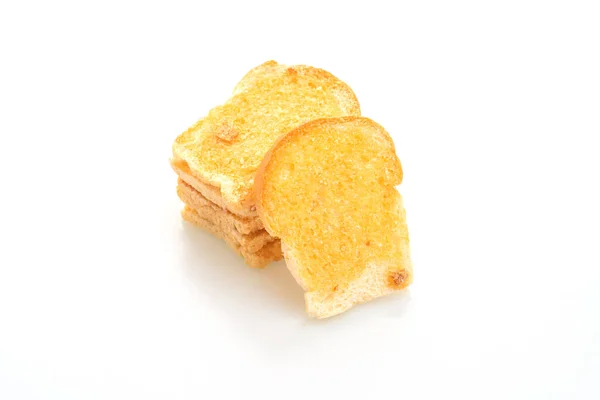 Печеный Хрустящий Хлеб Маслом Сахаром Белом Фоне — стоковое фото