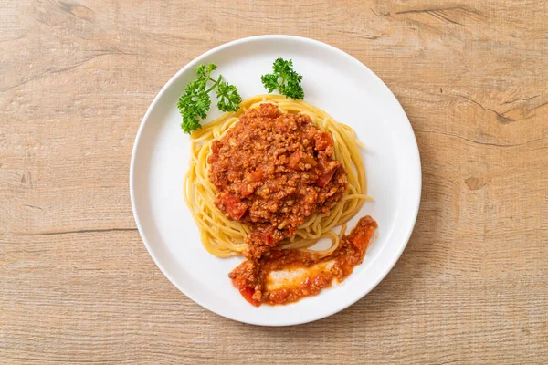 Espaguetis Cerdo Boloñés Espaguetis Con Salsa Tomate Cerdo Picado Estilo — Foto de Stock