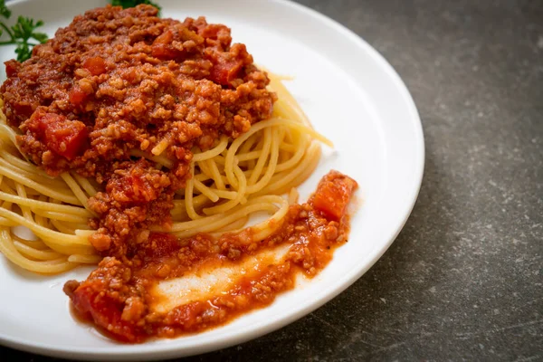 Espaguetis Cerdo Boloñés Espaguetis Con Salsa Tomate Cerdo Picado Estilo —  Fotos de Stock