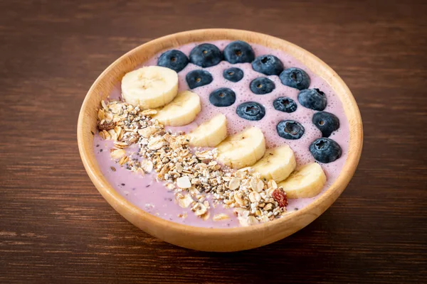 Yogurt Yoghurt Smoothie Bowl Blue Berry Banana Granola Healthy Food — Stock Photo, Image