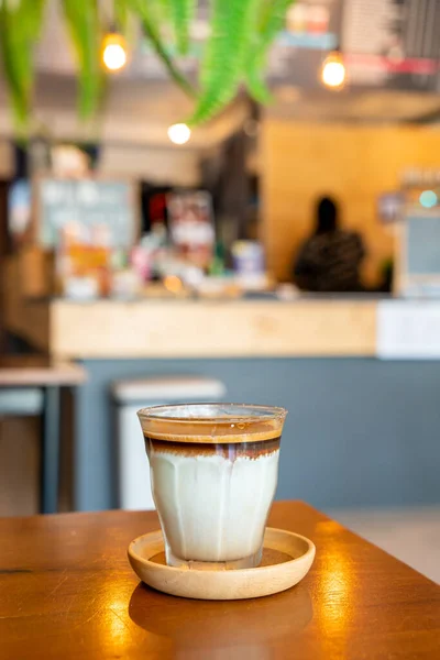 Dirty Coffee Glass Espresso Shot Mixed Cold Fresh Milk Coffee — Stock Photo, Image