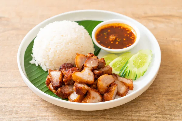 Gebratenes Schweinebauch Mit Reis Mit Würziger Sauce Asiatischen Stil — Stockfoto