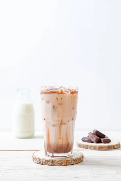 Bebida Batido Chocolate Helado Sobre Fondo Madera — Foto de Stock