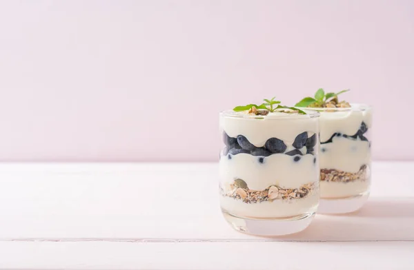 Arándanos Frescos Yogur Con Granola Estilo Comida Saludable — Foto de Stock