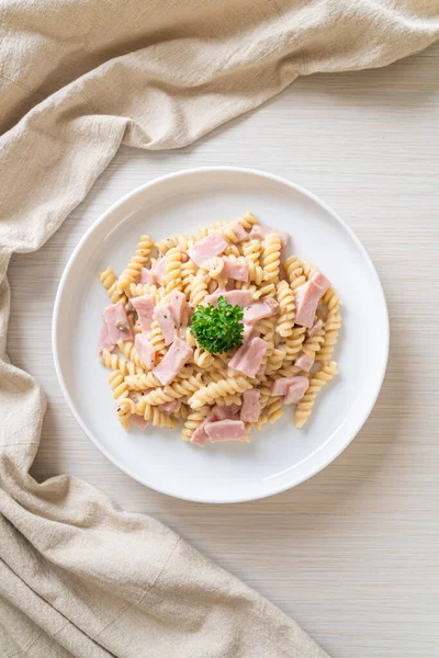 Spirali Spiral Pasta Mushroom Cream Sauce Ham Italian Food Style — Stock Photo, Image