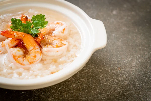 Avena Sopa Arroz Hervido Con Tazón Camarones — Foto de Stock