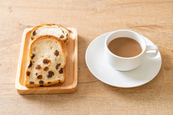 Pan Pasas Con Taza Café Para Desayuno —  Fotos de Stock