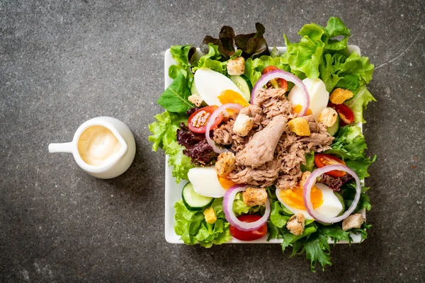 Atum Com Salada Vegetal Ovos Estilo Comida — Fotografia de Stock