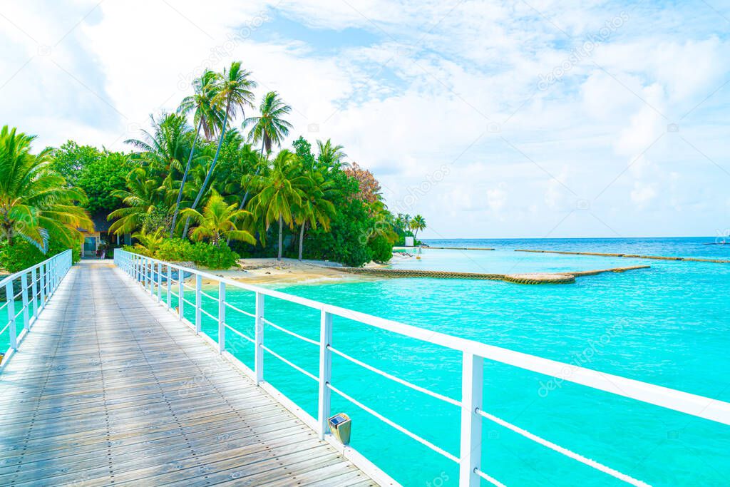 Beautiful tropical Maldives resort hotel and island with beach and sea  - boost up color processing style