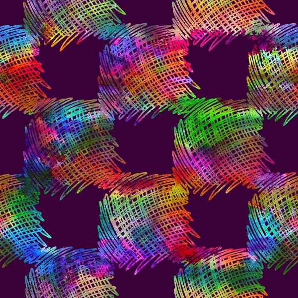 Dikişsiz desen fırça doodle ve Meydanı. Gökkuşağı suluboya menekşe arka plan üzerinde. Suluboya doku el boyalı. Ekose öğeleri. Modern resim boya. Tekrar kumaş baskı.