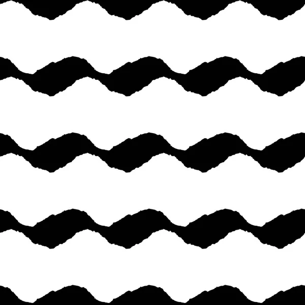 Векторный бесшовный рисунок с полосками кисти и волной. Черный цвет на белом фоне. Ручная покрашенная текстура. Чернильные геометрические диагональные элементы. Модный современный стиль. Повторить печать для ткани — стоковый вектор