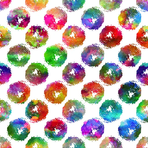Seamless pattern with brush circle and round. Rainbow color on white background. Hand painted grange texture. Ink geometric elements. Fashion modern style. Repeat fabric print. — Stock Photo, Image