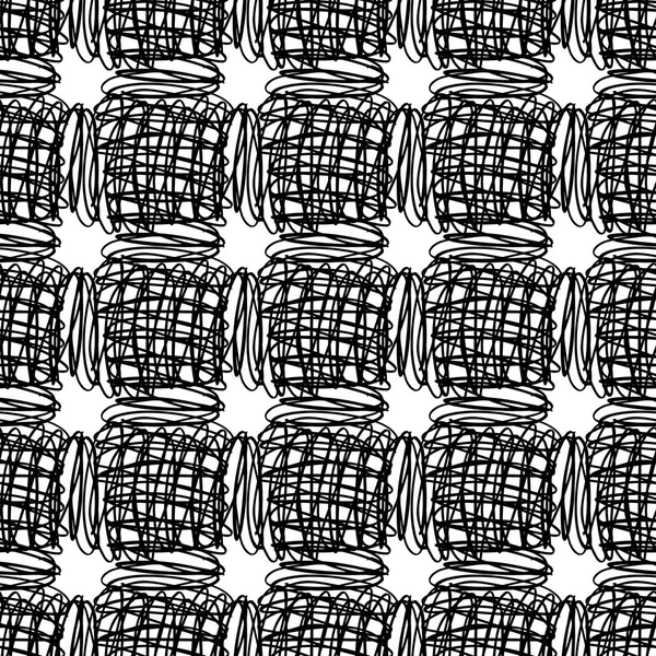벡터 브러시 줄무늬와 선 완벽 한 패턴입니다. 흰색 바탕에 검은 색입니다. 손으로 그린 격자 무늬 질감. 잉크 기하학적 요소입니다. 패션 현대적인 스타일입니다. 끝 없는 패브릭 체크 인쇄. — 스톡 벡터
