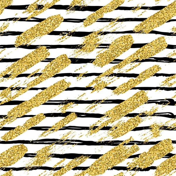 Stock image Modern seamless pattern with glitter brush stripes and strokes. Golden, black color on white background. Hand painted grange texture. Shiny spark elements. Fashion modern style. Repeat fabric print.