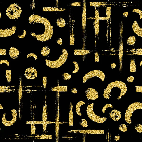 Σύγχρονη απρόσκοπτη μοτίβο με χρυσό γκλίτερ βούρτσα λωρίδα, blot και επιτόπου. Χρυσό χρώμα σε άσπρο φόντο. Χειροποίητη μεταλλική υφή. Λαμπερά σπίθα στοιχεία. Μοντέρνο στυλ μόδα. Επανάληψη εκτύπωσης ύφασμα. — Φωτογραφία Αρχείου