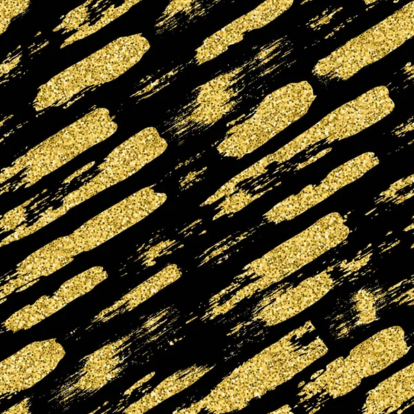 Moderna sömlösa mönster med glitter borste ränder och streck. Gyllene färg på svart bakgrund. Handmålade grange textur. Glänsande spark element. Modern stil. Upprepa tyg utskrift. — Stockfoto