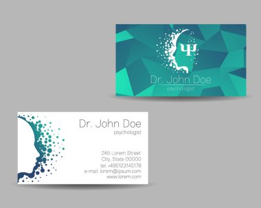Psychology vector visit card. Modern Sign. Creative style. Design concept. Brand company. Green color isolated on grey background. Symbol for web, print. visiting personal set clipart