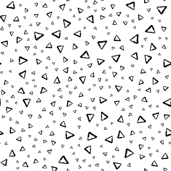 Διάνυσμα απρόσκοπτη μοτίβο με ρίγες βούρτσα και το τρίγωνο. Μαύρο χρώμα σε άσπρο φόντο. Σχέδιο grange υφή. Τα γεωμετρικά στοιχεία του μελανιού. Μοντέρνο στυλ μόδα. Επαναλάβετε την εκτύπωση στολίδι σκηνικό ύφασμα — Διανυσματικό Αρχείο