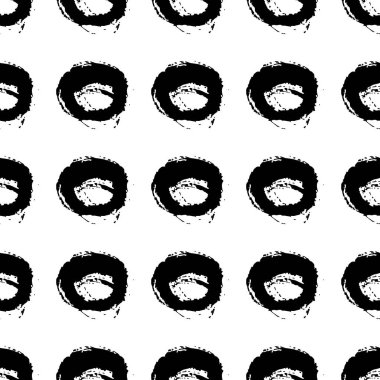 Vektör fırça mermi ve daireler ile seamless modeli. Beyaz arka planda siyah renk. Grange doku çizim. Mürekkep geometrik öğeleri. Moda modern bir ortam stil. Sonsuz kumaş baskı.