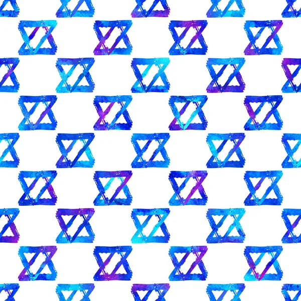 Бесшовный рисунок кисти красочный треугольник. Синий цвет на белом фоне. Мбаппе раскрасил гамму текстур. Геометрические элементы чернил. Модный современный стиль. Бесконечная фантазия о клетчатой ткани. Акварель — стоковое фото
