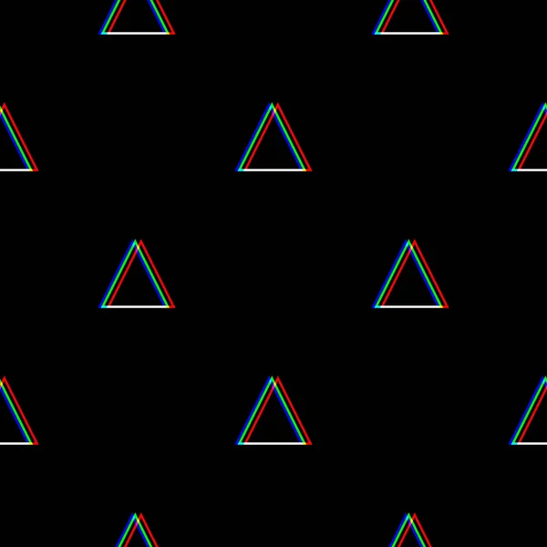 Wektor wzór Glitch. Kolor na czarnym tle. Element trójkąta. Cyfrowych pikseli hałasu streszczenie projektu. Sygnał telewizyjny nie powiedzie się. Problem techniczny tapeta. Wydruk powtarzany. — Wektor stockowy