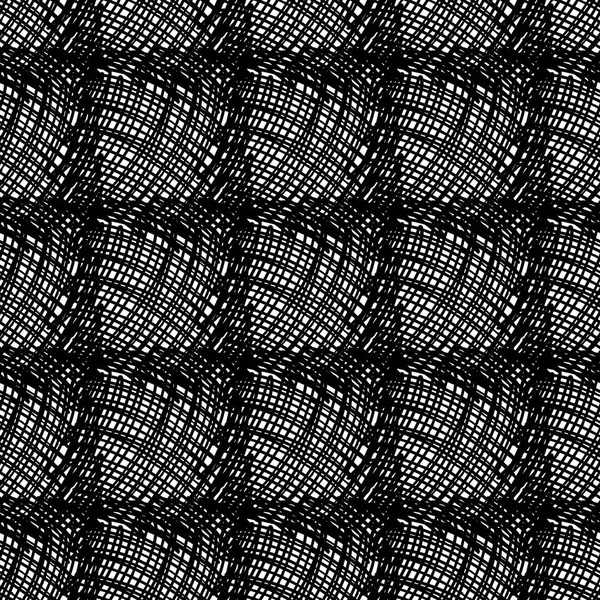 Векторный бесшовный узор с полосками и мазками кисти. Черный цвет на белом фоне. Клетчатая текстура ручной работы. Геометрические элементы чернил. Модный современный стиль. Бесконечная проверка ткани . — стоковый вектор