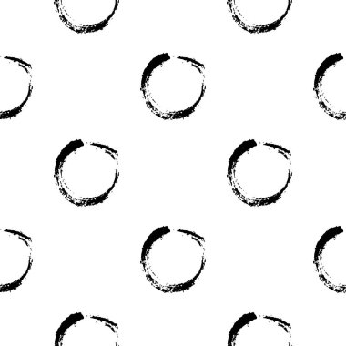 Vektör Dikişsiz desen fırça daire ve yuvarlak. Beyaz arka planda siyah renk. Grange doku el boyalı. Mürekkep geometrik öğeleri. Moda modern tarzı. Sonsuz kumaş baskı.