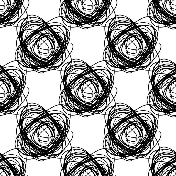 Χωρίς ραφή πρότυπο διάνυσμα με βούρτσα doodle κύκλο. Μαύρο χρώμα σε άσπρο φόντο. Χειροποίητη υφή grange. Μελάνι κακογράφω στοιχεία. Μοντέρνο στυλ μόδα. Ατελείωτες ύφασμα εκτύπωσης. — Διανυσματικό Αρχείο
