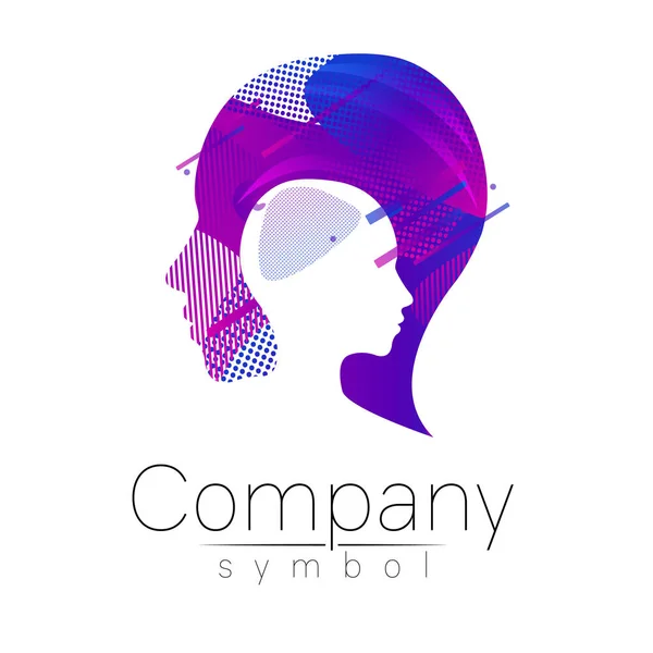 Modern head logo of Company Brand . Profile Human. Fluid style. Logotype in vector. Design concept. Gradient liquid isolated on white background. Abstract geometric shapes. Blue violet color — Stock Vector
