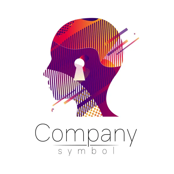 Modern head logo of Company Brand . Profile Human with keyhole . Fluid style. Logotype in vector. Design concept. Gradient liquid isolated on white background. Abstract geometric shapes. Red violet — Stock Vector