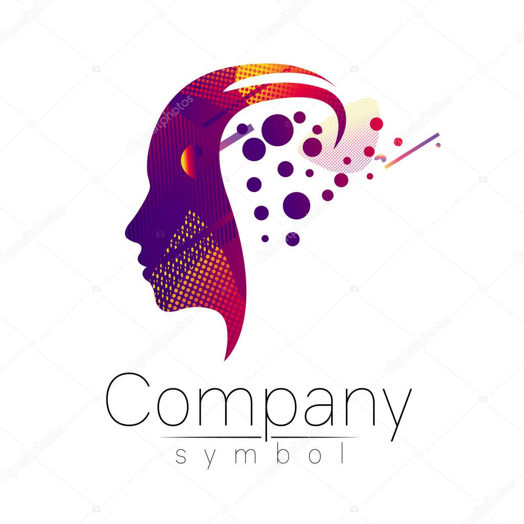 Modern head logo of Company Brand . Profile Human. Fluid style. Logotype in vector. Design concept. Gradient liquid isolated on white background. Abstract geometric shapes. Red violet color. Sign