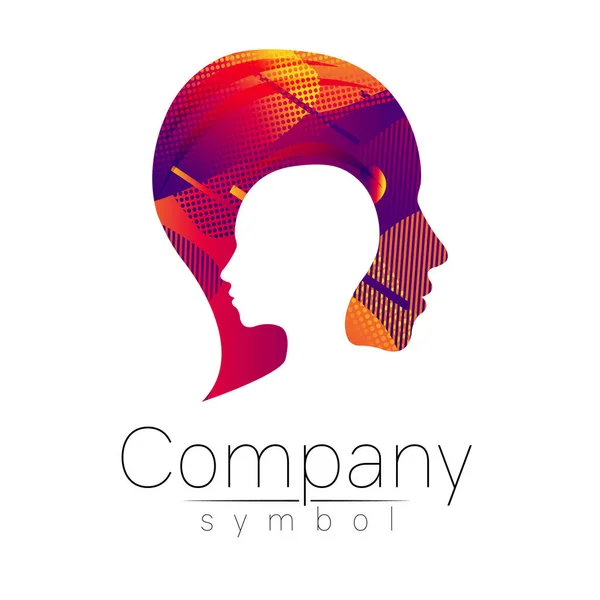 Modern head logo of Company Brand . Profile Human. Fluid style. Logotype in vector. Design concept. Gradient liquid isolated on white background. Abstract geometric shapes. violet color — Stock Vector