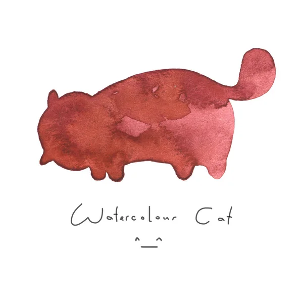 白い背景で隔離赤い水彩猫 単純な動物かわいい手描きで使用 図のスタイル 子猫の記号のことです ペイント要素 水彩のハッピー ペット 子供の画像 — ストック写真