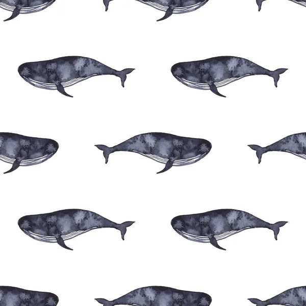 Whale in indigo color painting. Watercolor art drawing. Sea fish blue colour. Ocean animal. Seamless pattern for fabric, textile, background, decoration kid illustration. silhouette element for design