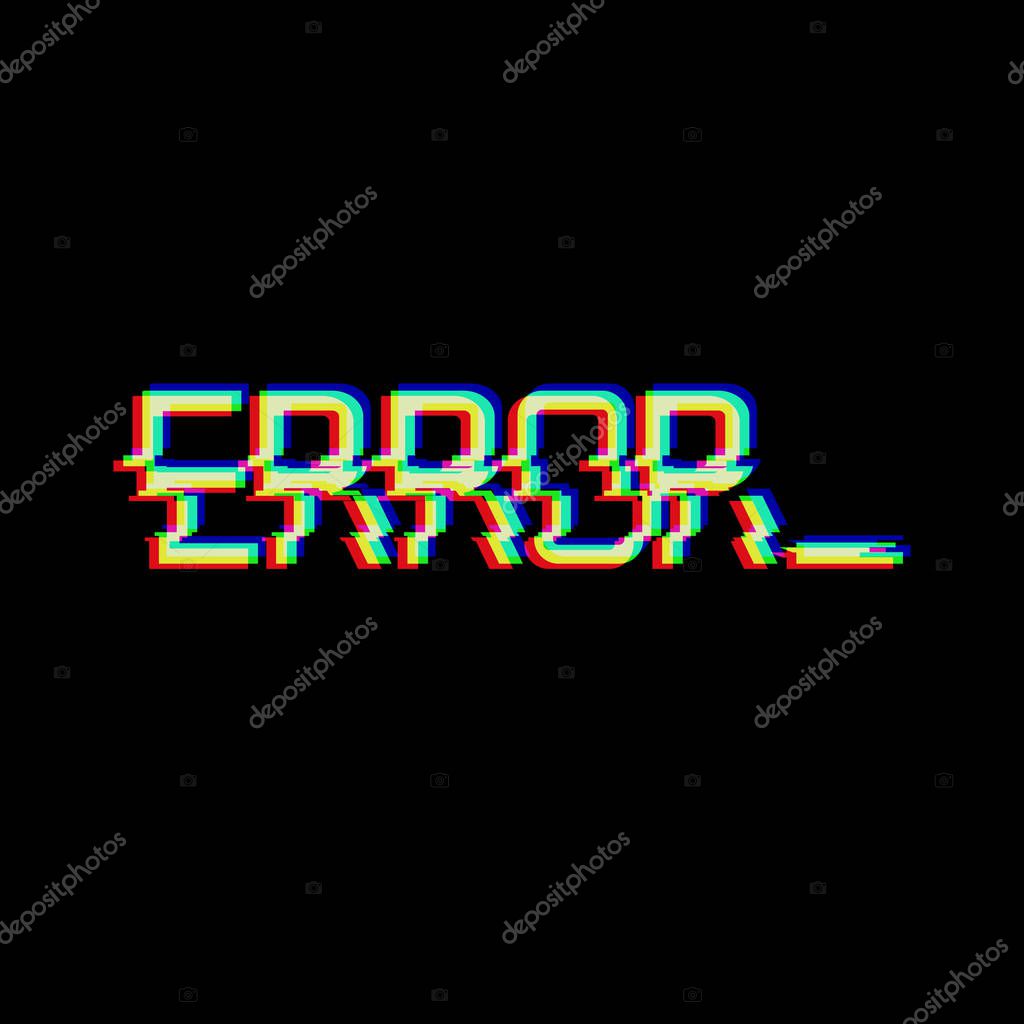 Vector symbol of word ERROR in glitch style. Geometric letters glitched Icon isolated on black background. Digital pixel text distorted design. Television video shape. For print, wallpaper, web, logo.