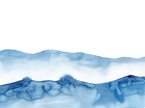 Aquarelle bleu hiver fond de neige, Ressembler à la vague et la mer. Peinture originale sur papier aquarelle. Illustration pour élément de décoration. Fond avec de l'eau de mer. Minimalisme, monochromatique . — Photo