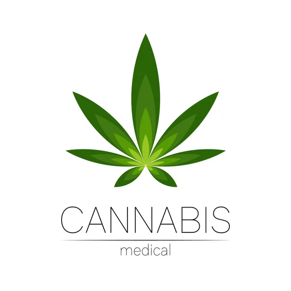 Cannabis vektor logotyp för medicin och läkare. Medicinsk marijuana symbol. Läkemedel med växter och blad för hälsa. Begreppet tecken på grön ört. Grön färg på vitt. — Stock vektor
