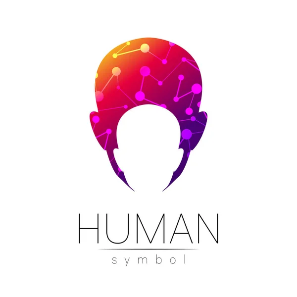 Vectorsymbool van het menselijk hoofd. Persoon gezicht. Rode violette kleur geïsoleerd op wit. Concept teken voor het bedrijfsleven, wetenschap, psychologie, geneeskunde, technologie. Creatief teken ontwerp Man silhouet. Modern logo — Stockvector