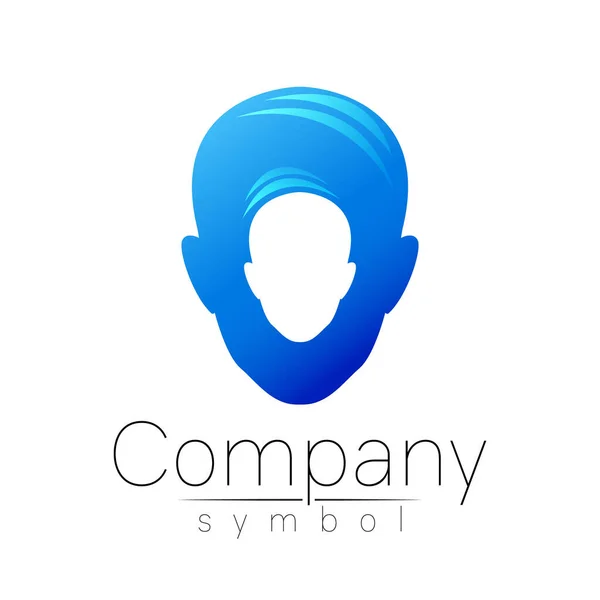 Vector symbol of human head. Person face. Blue color isolated on white. Concept sign for business, science, psychology, medicine, technology. Creative sign design Man silhouette. Modern logo — Stock Vector