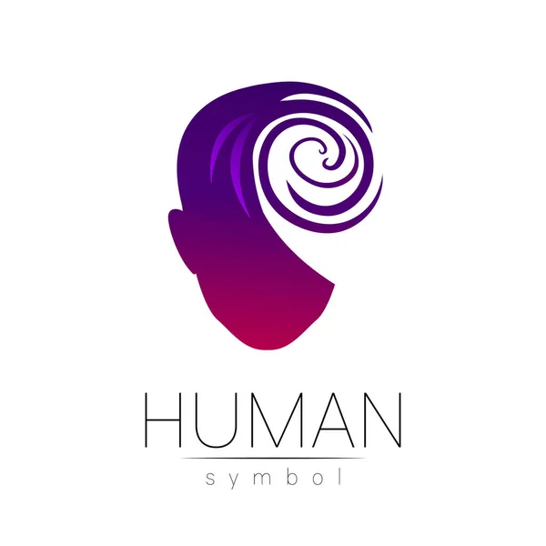 Símbolo vectorial de cabeza humana. Cara de persona. Color violeta rojo aislado sobre blanco. Signo conceptual para negocios, ciencia, psicología, medicina, tecnología. Diseño de signo creativo Hombre silueta. Logo moderno — Archivo Imágenes Vectoriales