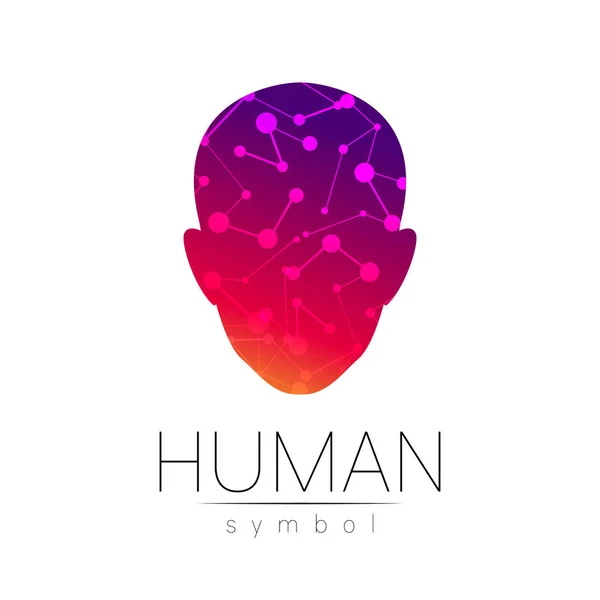 Símbolo vectorial de cabeza humana. Cara de persona. Color violeta rojo aislado sobre blanco. Signo conceptual para negocios, ciencia, psicología, medicina, tecnología. Diseño de signo creativo Hombre silueta. Logo moderno — Archivo Imágenes Vectoriales