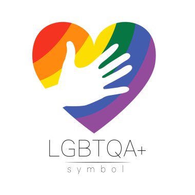 Vektör LGBTQA logo sembolü. Gurur bayrağı geçmişi. Eşcinsel, lezbiyen, biseksüel, transseksüel, eşcinsel ve müttefik kişiler için simge. İşaret aktivizmi, psikoloji ya da danışmanlık için kullanılabilir. Beyaz üzerine LGBT logosu.