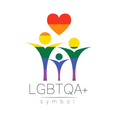 Vektör LGBTQA aile sembolü. Gurur bayrağı geçmişi. Eşcinsel, lezbiyen, biseksüel, transseksüel, eşcinsel ve müttefik kişiler için simge. İşaret aktivizmi, psikoloji ya da danışmanlık için kullanılabilir. Beyaz üzerine LGBT.