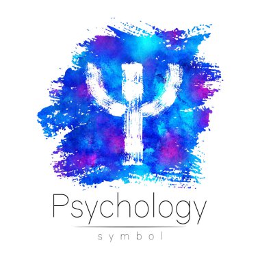 Modern Psikoloji logosu. Psi harfi. Yaratıcı stil. Mavi boyalı sanat eseri suluboya fırça üzerine logot. Tasarım konsepti. Marka şirketi. İnternet, baskı ve kart sembolü. Beyazda izole edilmiş