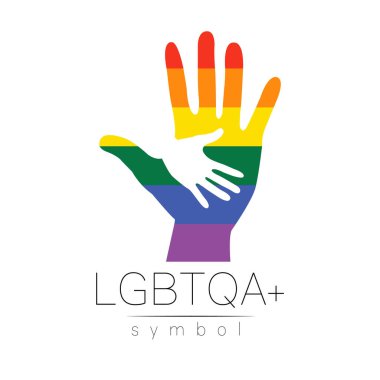 Vektör LGBTQA logo sembolü. Gurur bayrağı geçmişi. Eşcinsel, lezbiyen, biseksüel, transseksüel, eşcinsel ve müttefik kişiler için simge. İşaret aktivizmi, psikoloji ya da danışmanlık için kullanılabilir. Beyaz üzerine LGBT logosu.