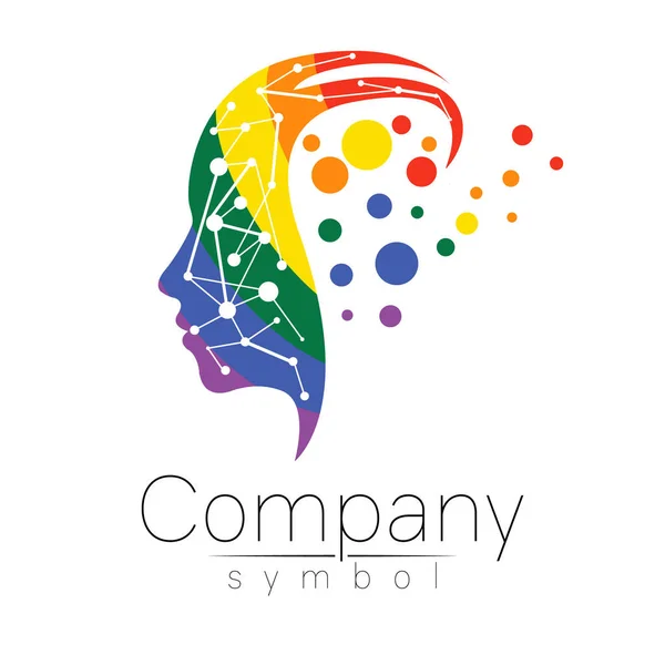 Vector symbol of human head. Profile face. Rainbow color isolated on white background. Concept sign for science, psychology, medicine. Creative logotype design Man silhouette. Modern logo LGBT — Stock Vector
