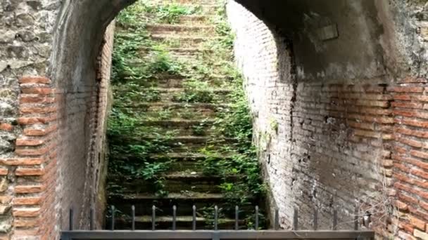 Tracking shot on an entrance to the ancient Roman ruins, in the center of Rome — Stock Video