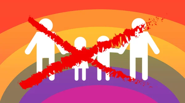 Família gay ícones, não aprovado no arco-íris bandeira fundo — Fotografia de Stock