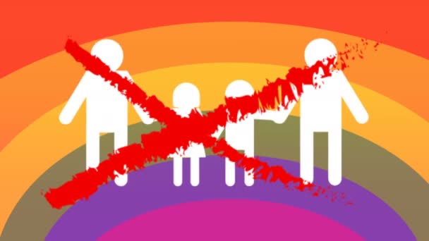虹の旗の背景で許可されていない同性愛者の家族のアイコン — ストック動画
