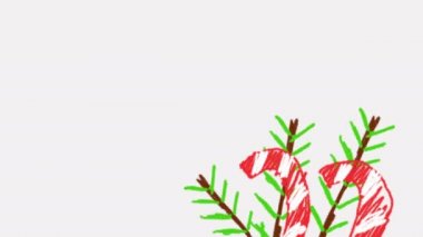 Keçeli kalemler ile bir çocuk, çok renkli ve mutlu animasyon arka plan tarafından çizilmiş neşeli Noel animasyon